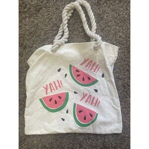 Watermelon Print Canvas Reusable Tote Bag with Rope Handles (B)